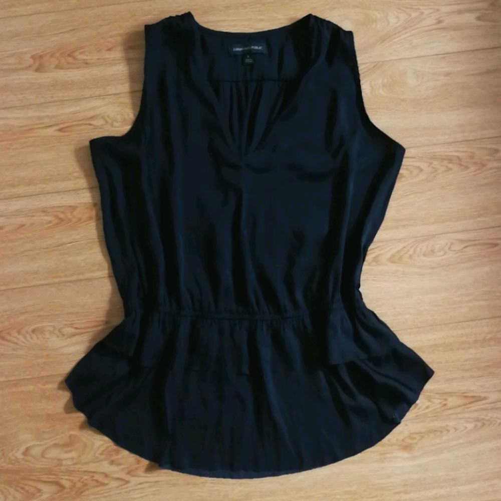 Black satin peplum top BR
